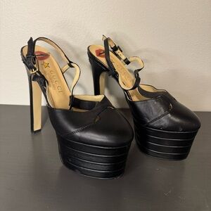 Gucci Black Leather Platform Heels